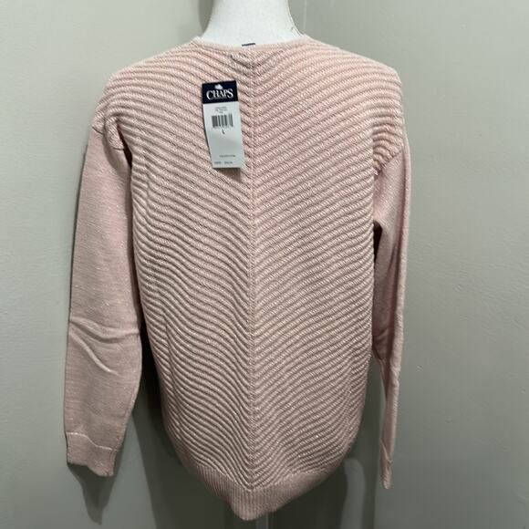 Chaps Pink V Neck Knitted Sweater with Silver Shimmers Size Large NWT - Picture 5 of 12